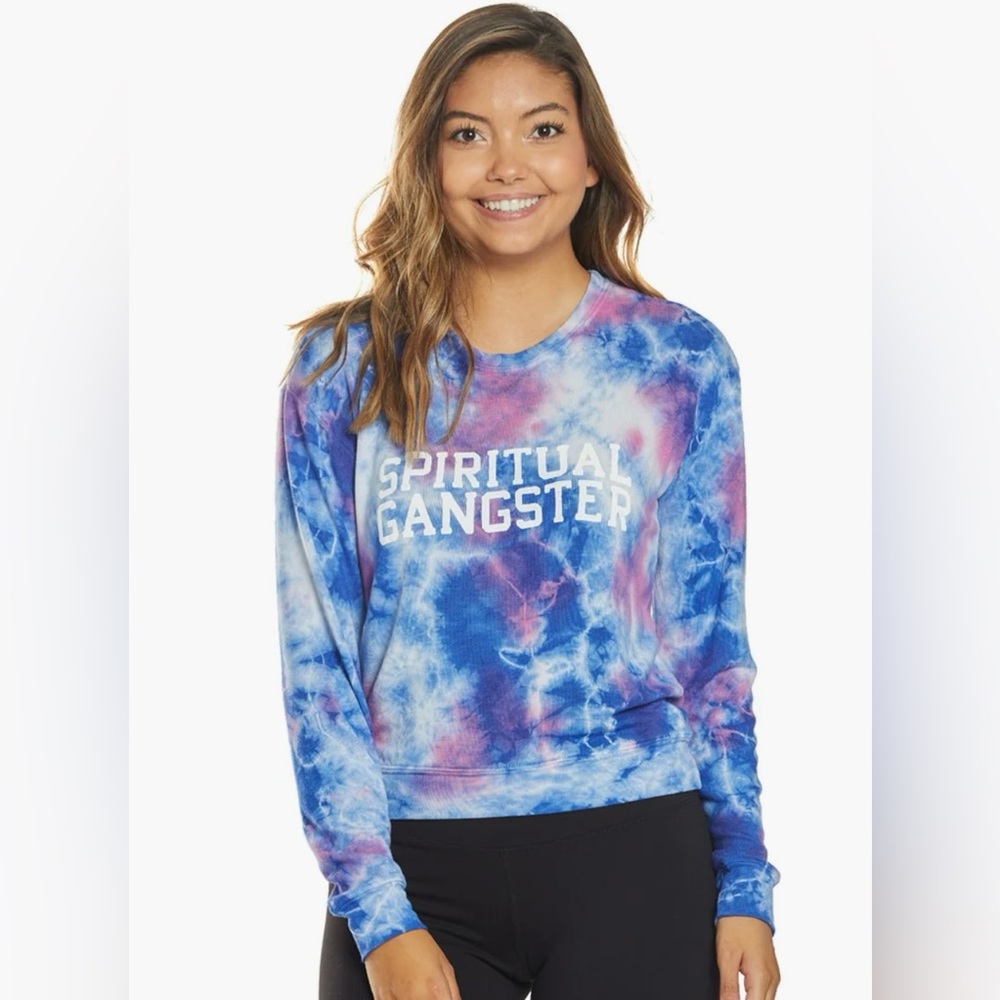 NWT Spiritual Gangster Tie Dye Crewneck LS Tee Sz L Yoga Pilates Gym Layering